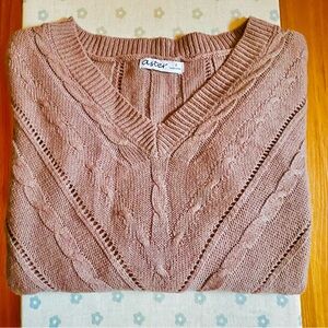 Women's Taupe Color Cable Knit Sweater
